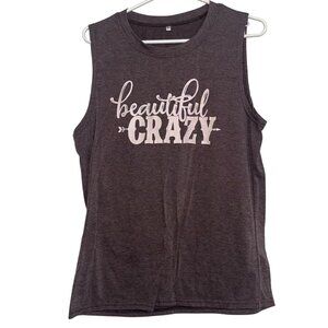 Beautiful Crazy Womens Sleeveless Graphic Tank Top Charcoal Gray L Casual